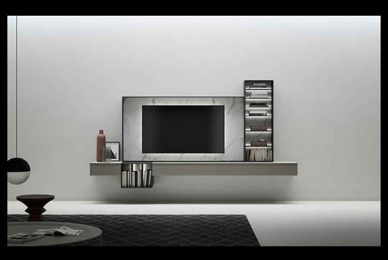 Cornice TV Kera invisible white della marca Caccaro in esposizione da Bassi Design
